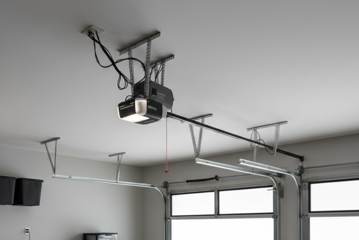 Professional Technician installing a modern garage door opener in Hollywood FL